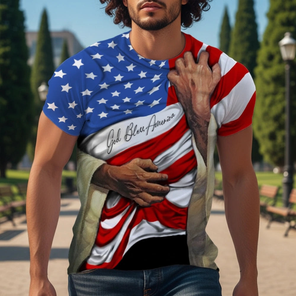 Custom Photo Upload T-Shirt with American Flag God Bless America main product photo