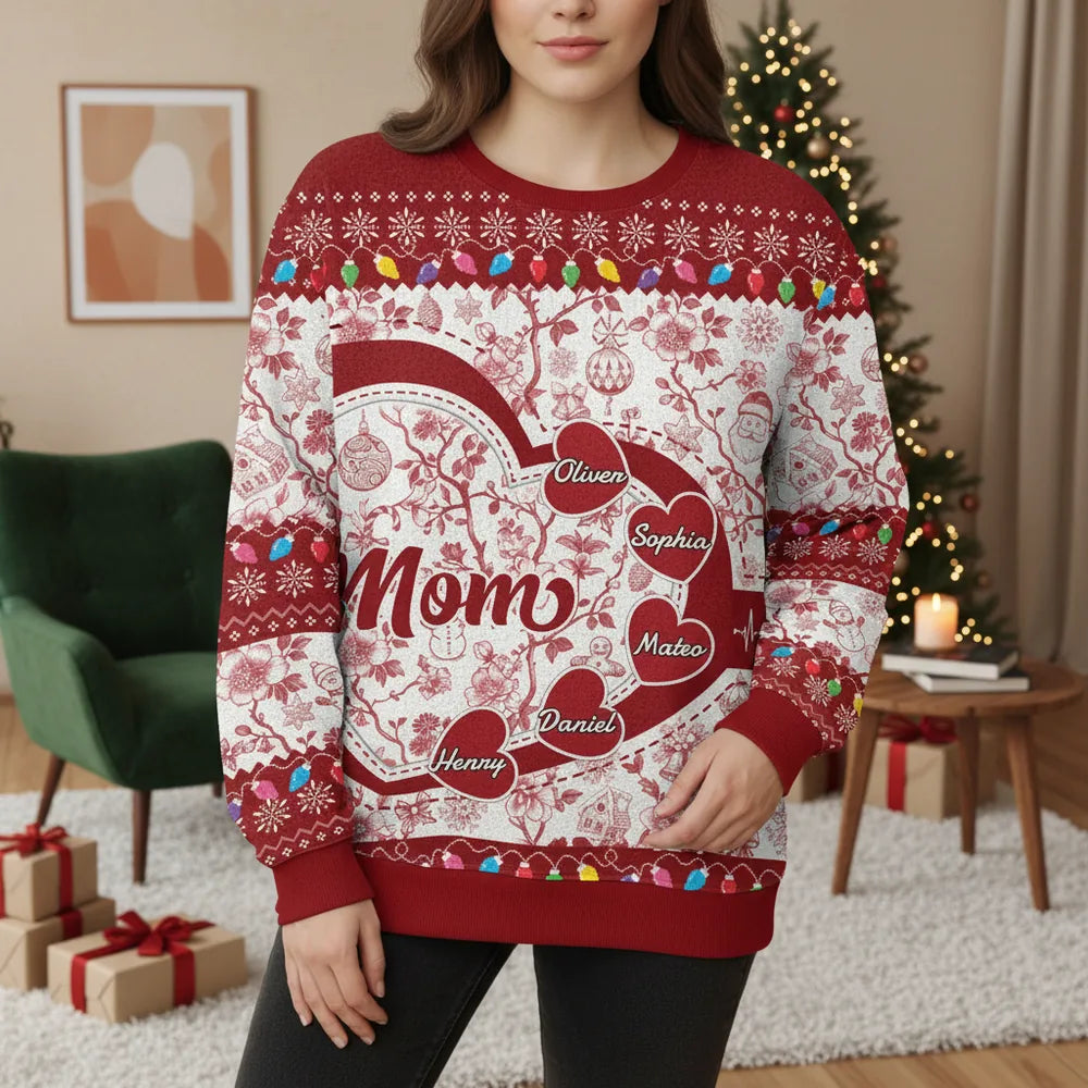Custom Personalized Sweater with Hearts and Christmas Lights main product photo