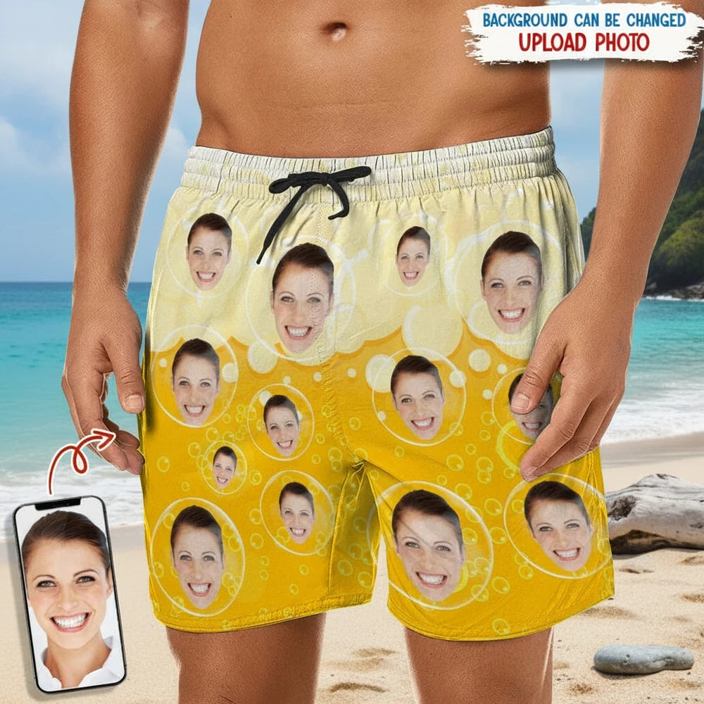 Custom Photo Upload Beach Shorts with Beer Bubble Pattern main product photo