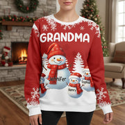 Custom Personalized Sweater with Snowman Family & Snowflakes main product photo