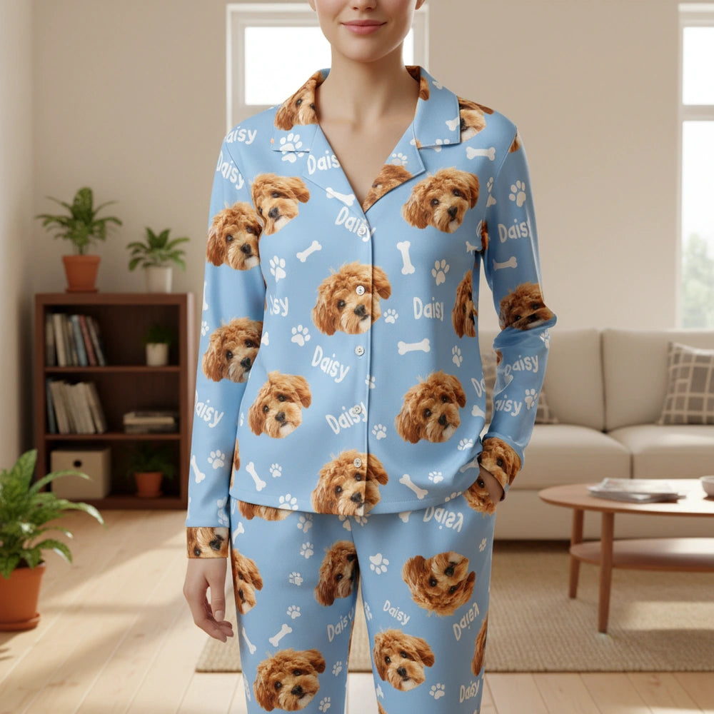 Custom Photo Upload Dog Pajamas with Paw Prints & Bones main product photo