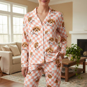 Custom Photo Upload Pajamas with Checkered Pattern & Dog Faces main product photo