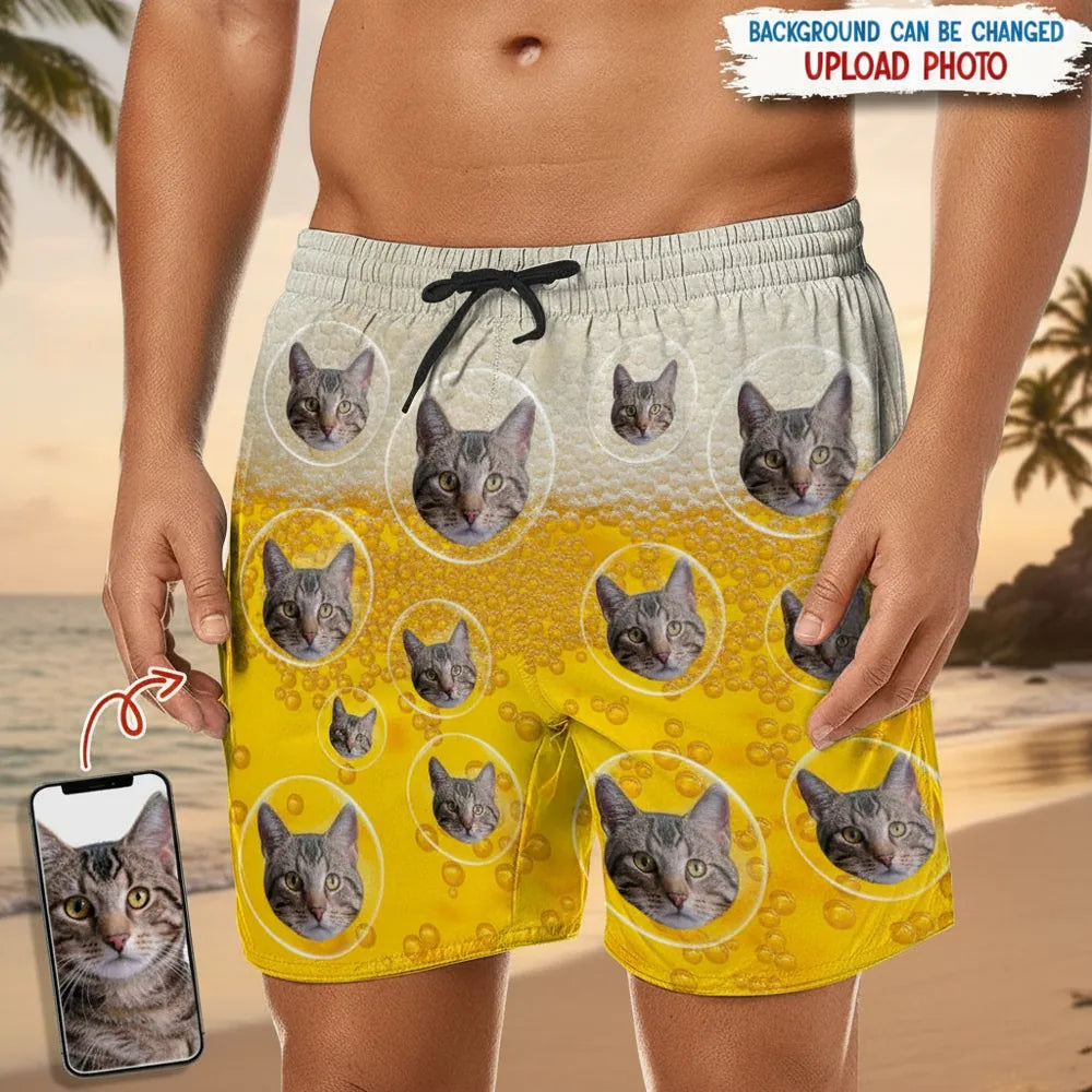 Custom Photo Upload Beach Shorts with Beer Bubble Design main product photo