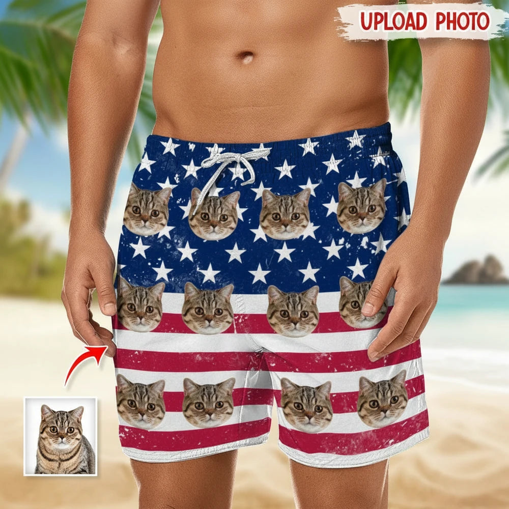 Custom Photo Upload Beach Shorts with American Flag & Stars main product photo