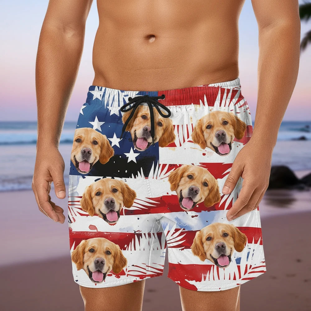 Custom Photo Upload Beach Shorts with American Flag main product photo