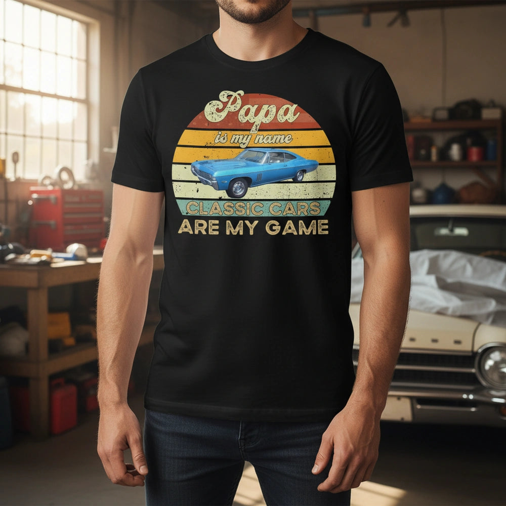 Custom Personalized T-Shirt with Vintage Sunset and Classic Car main product photo