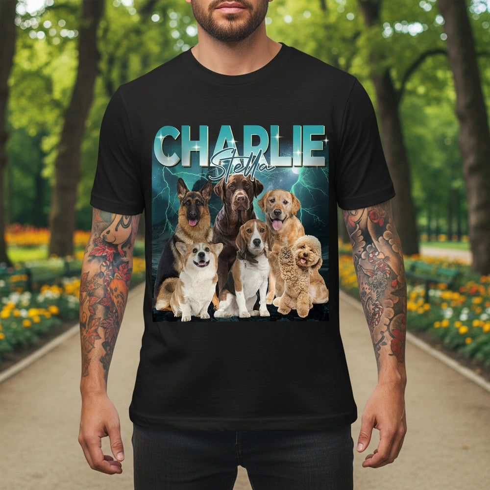 Custom Upload T-Shirt with Dogs and Lightning Background main product photo