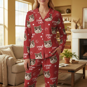Custom Photo Upload Pajamas with I Love My Cat & Paw Prints main product photo