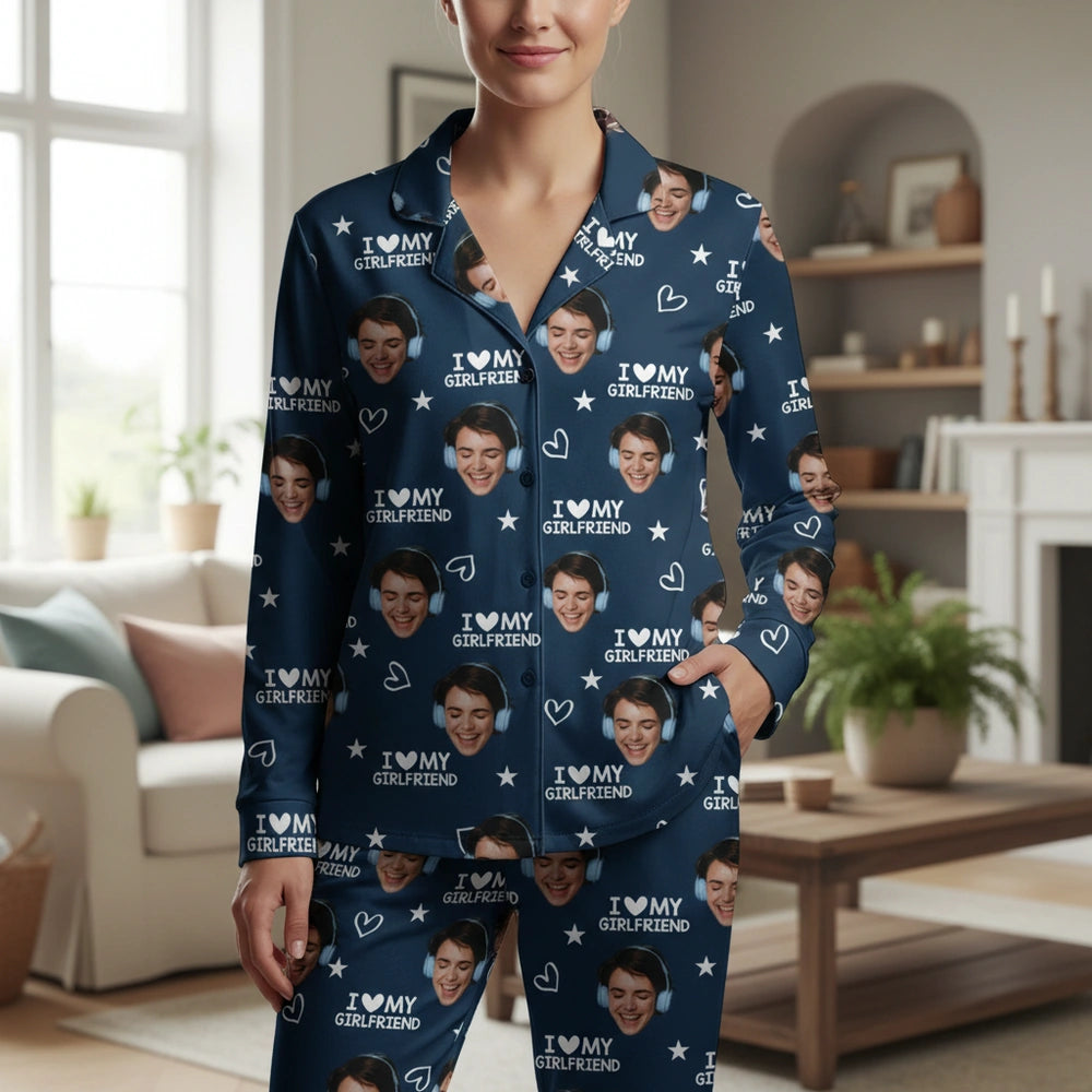 Custom Photo Upload Pajamas with I Love My Girlfriend & Stars main product photo