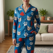 Custom Photo Upload Pajamas with Cat Faces Hearts & Paw Prints main product photo