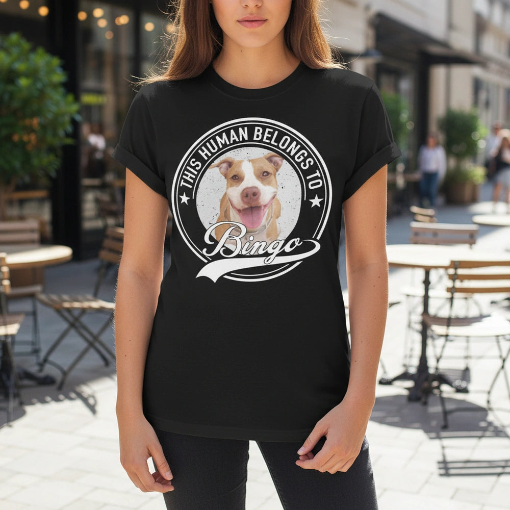Human Belongs To Dog Cat Personalized Custom Photo Dog Cat Pet Backside T-Shirt main product