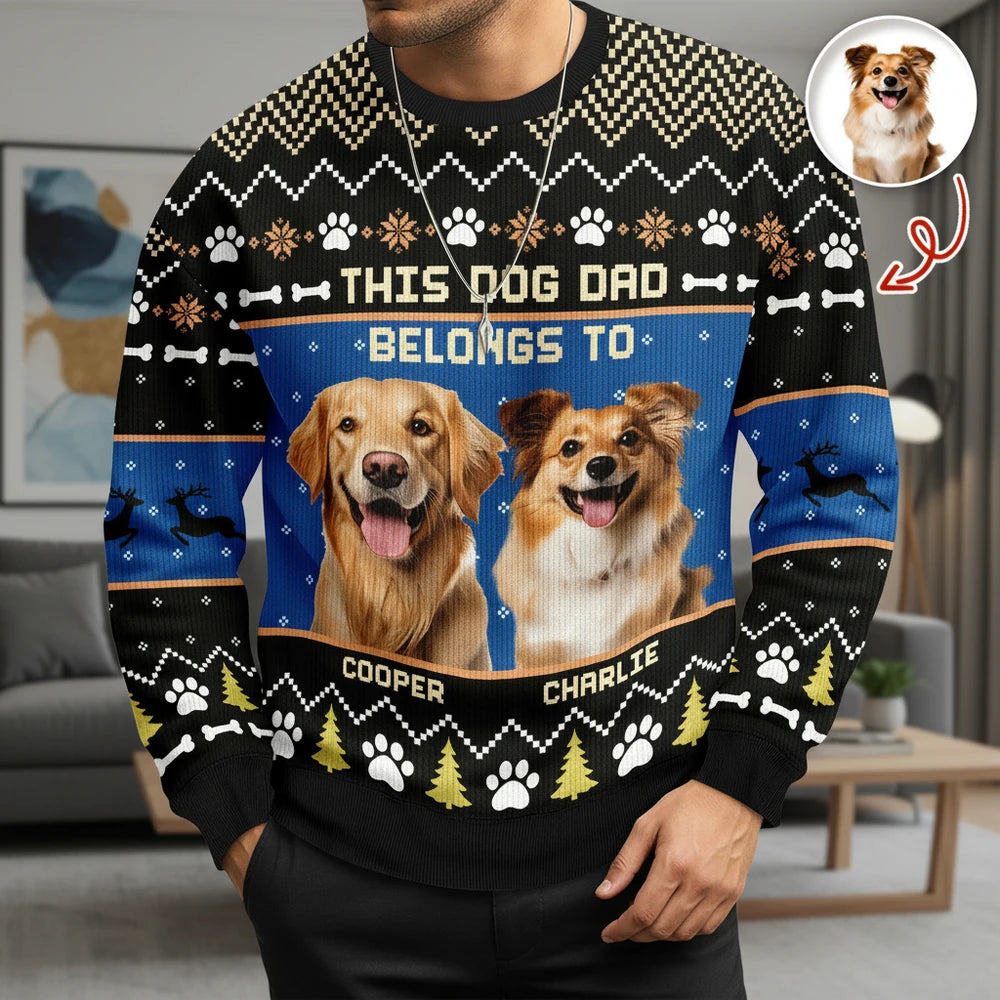 Custom Photo Upload This Dog Dad Belongs To Sweater with Paw Prints main product photo