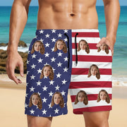 Custom Photo Upload Beach Shorts with American Flag Design main product photo