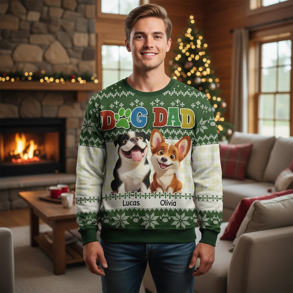 Custom Personalized Dog Dad Sweater with Snowflake Pattern main product photo
