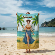 Custom Personalized Beach Towel with Tropical Palm Trees & Ocean Scene main product photo