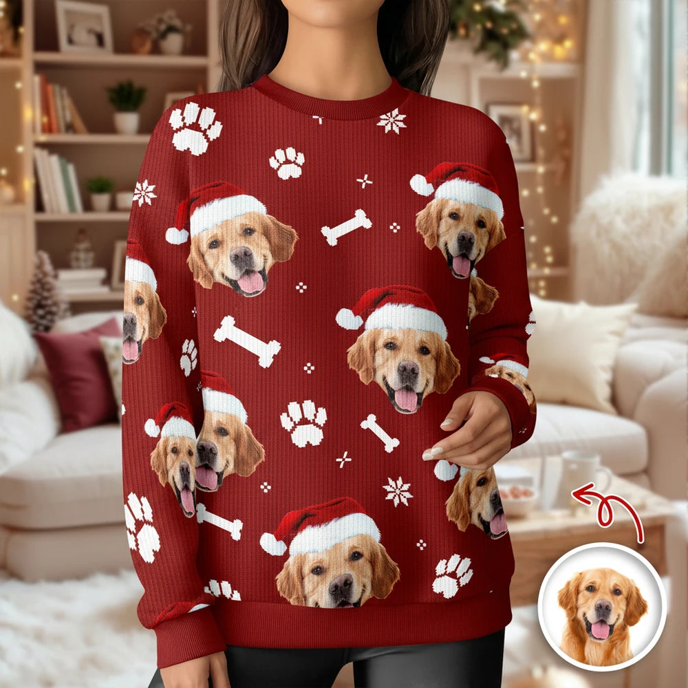 Custom Photo Upload Sweater with Santa Hat Dogs and Snowflakes main product photo