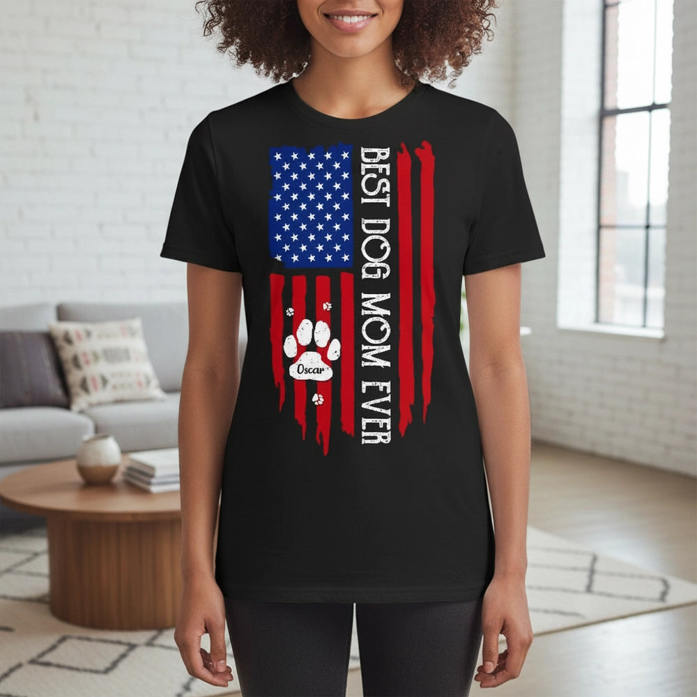 Custom Personalized T-Shirt with American Flag and Best Dog Mom Ever main product photo