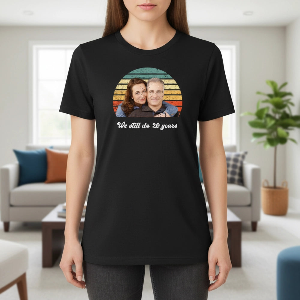 Custom Photo Upload T-Shirt with Retro Sunset Stripes main product photo