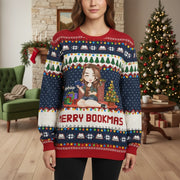 Custom Personalized Sweater with MERRY BOOKMAS and Christmas Lights main product photo