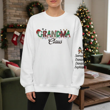 Custom Personalized GRANDMA Claus Sweatshirt with Holiday Graphics main product photo