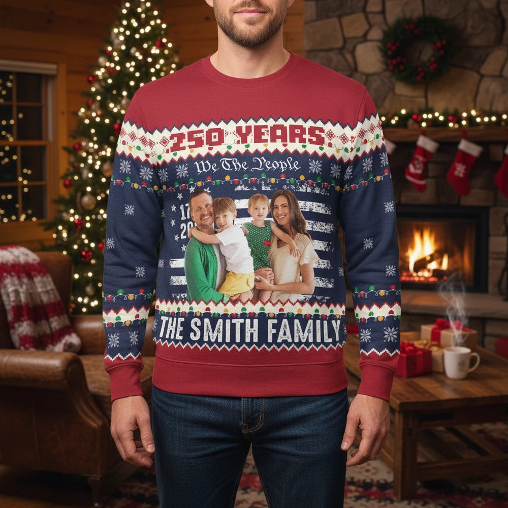 Custom Photo Upload Sweater with 250 Years We The People & American Flag main product