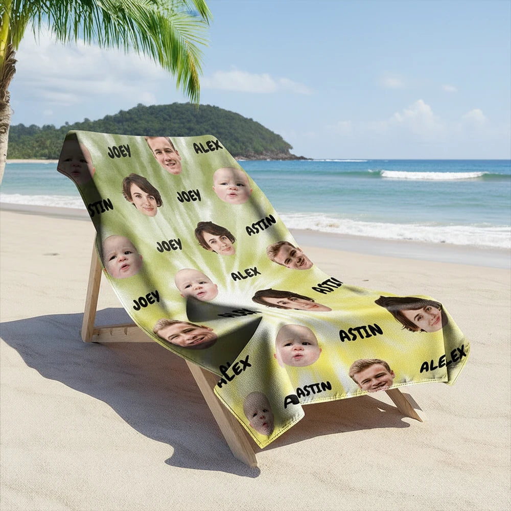 Custom Photo Upload Beach Towel with Repeating Face Pattern main product photo