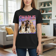 Custom Photo Upload T-Shirt with Rainbow and Dog Collage main product photo