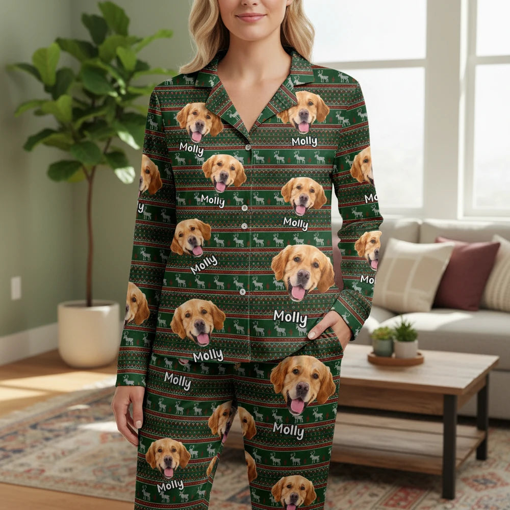 Custom Photo Upload Pajamas with Christmas Sweater Pattern main product photo