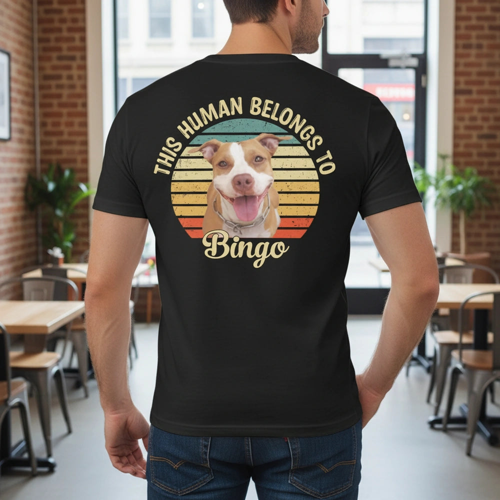 Custom Photo T-Shirt This Human Belongs To with Retro Sunset Circle main product photo