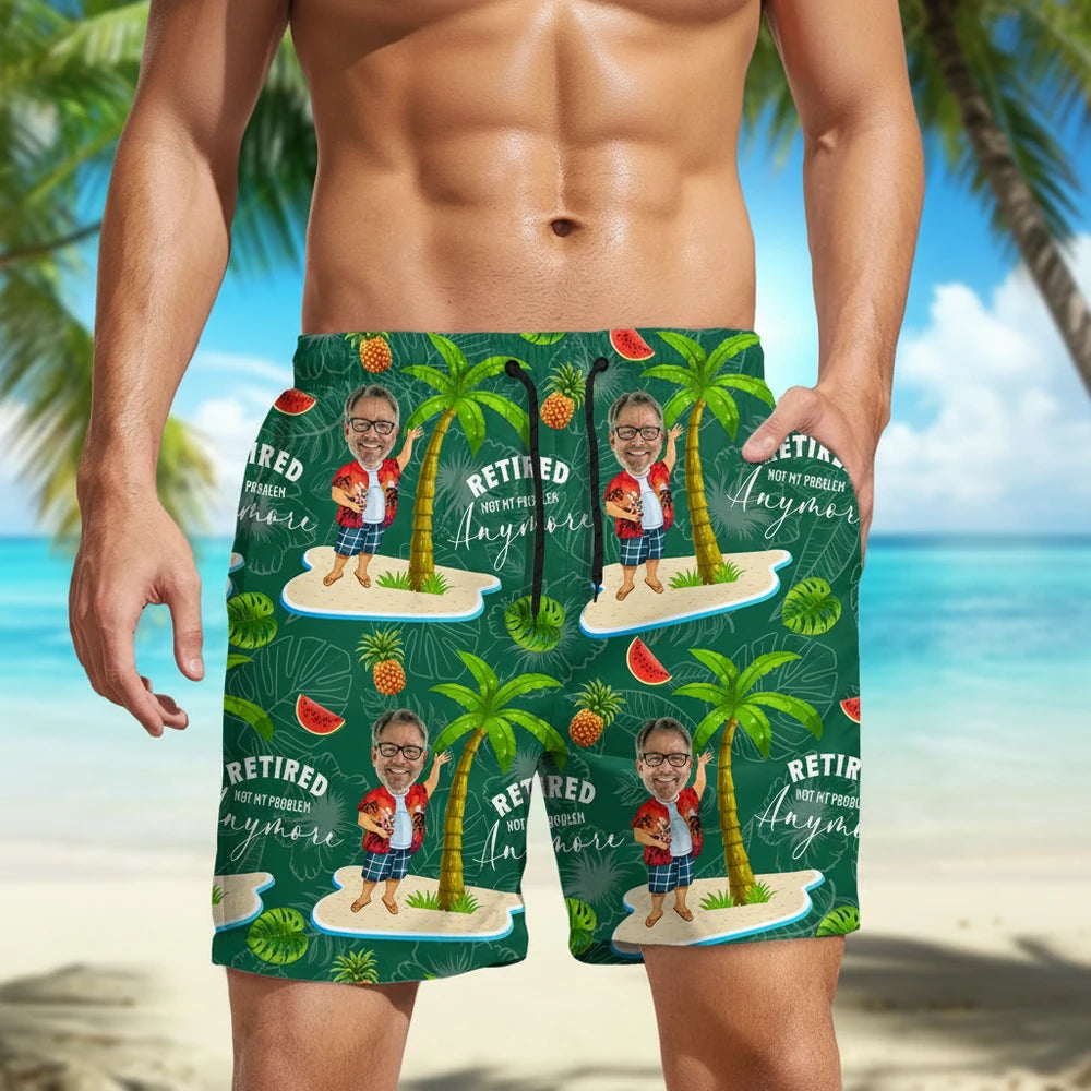 Custom Photo Beach Shorts with Retired Not My Problem Anymore main product photo