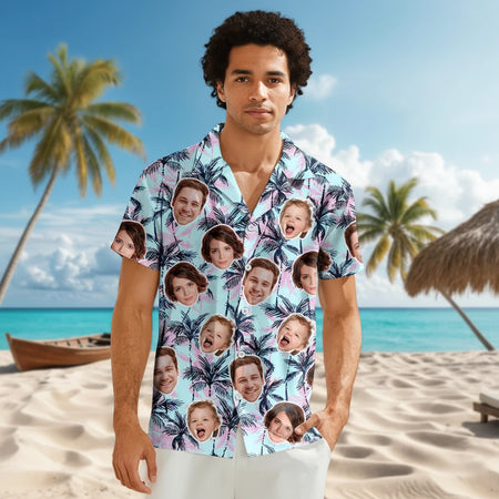 Custom Photo Upload Hawaiian Shirt with Tropical Palm Leaves main product photo