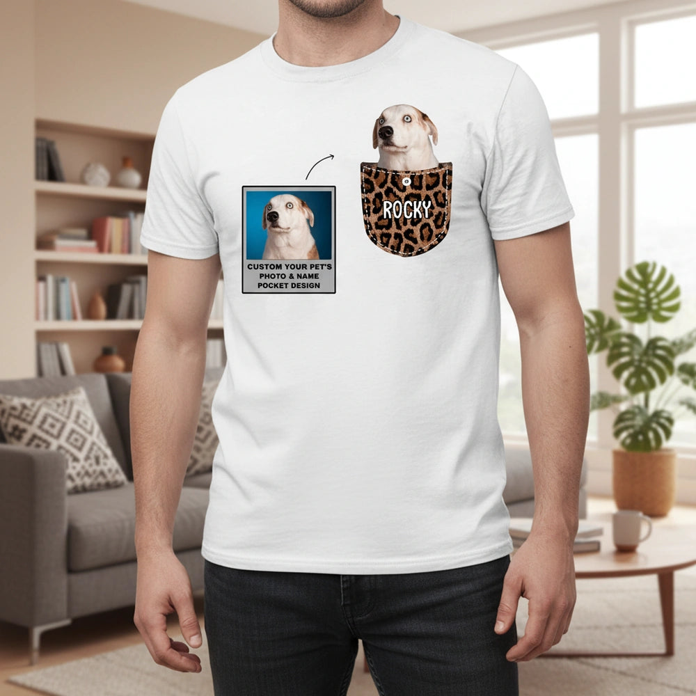 Custom Photo Upload T-Shirt with Leopard Print Pocket main product photo