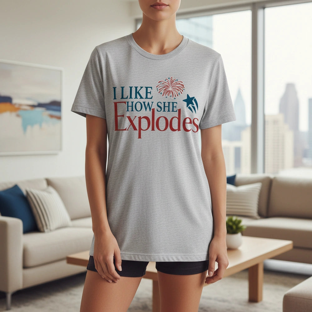Custom Photo T-Shirt with Fireworks I Like How She Explodes main product photo