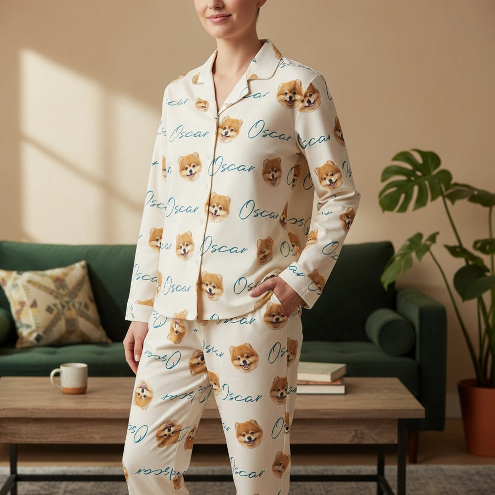 Custom Personalized Dog Photo Pajamas with Pet Portrait Pattern main product photo