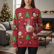 Custom Photo Upload Sweater with Christmas Elves & Trees main product photo