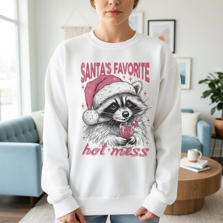 Custom Personalized Sweatshirt with Santa's Favorite Hot Mess Raccoon main product photo