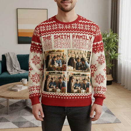 Custom Photo Upload Sweater with Snowflakes & Fair Isle Pattern main product photo