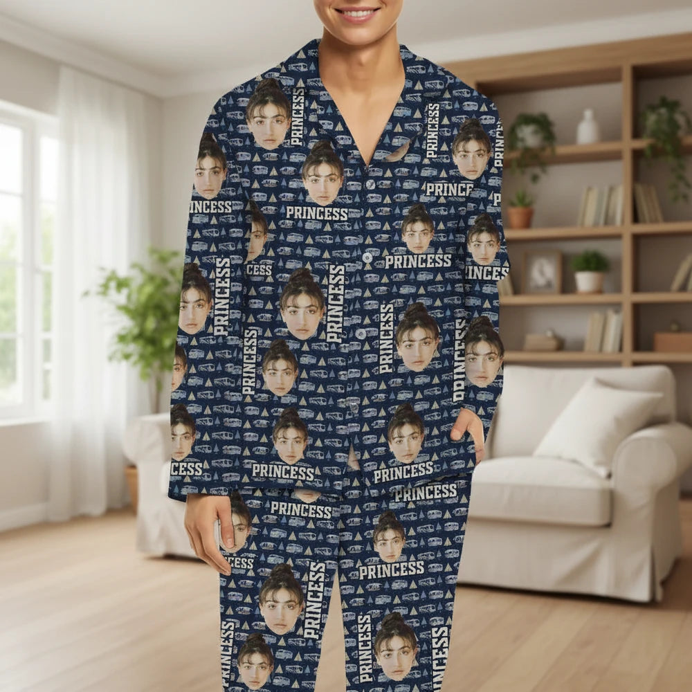 Custom Photo Upload Pajamas with Princess Text and Crown Pattern main product photo
