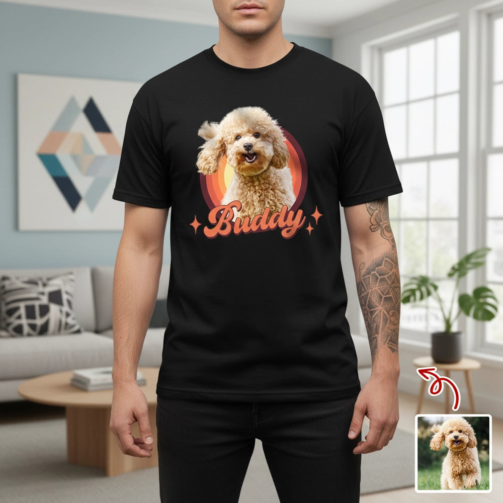 Custom Photo Upload T-Shirt with Retro Sunset Circle main product photo