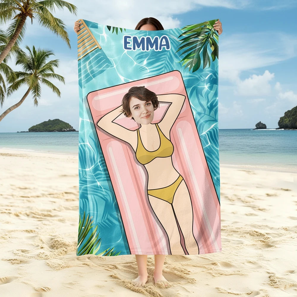Custom Photo Upload Beach Towel with Tropical Palm Leaves main product photo