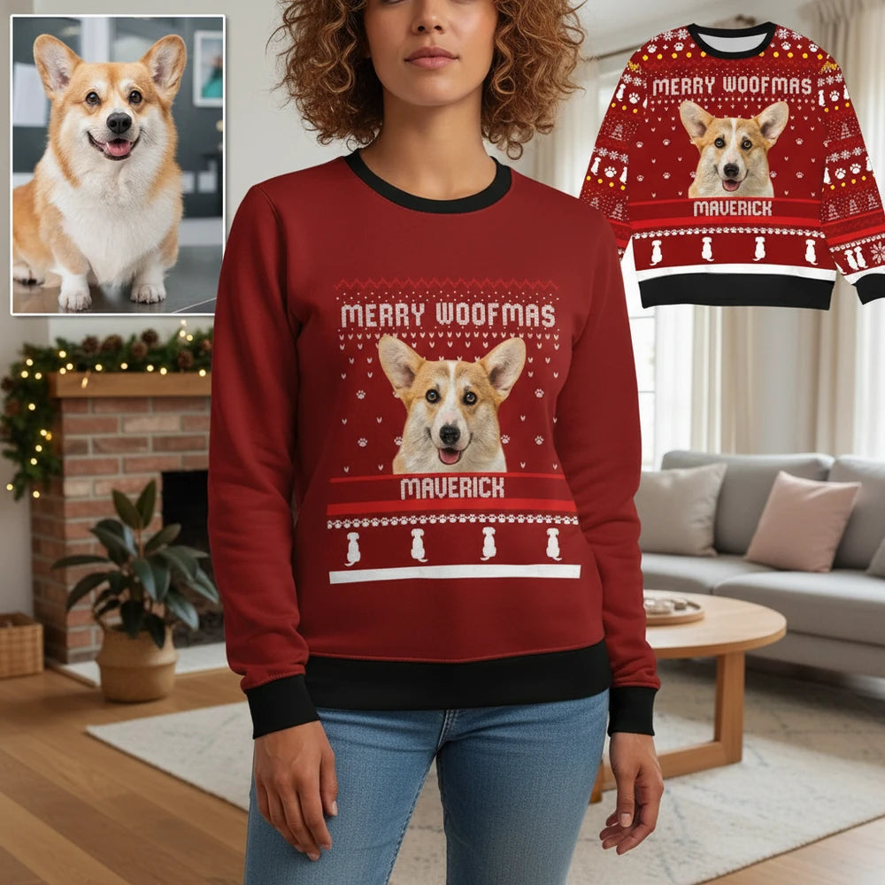 Custom Photo Upload Merry Woofmas Dog Face Sweater main product photo