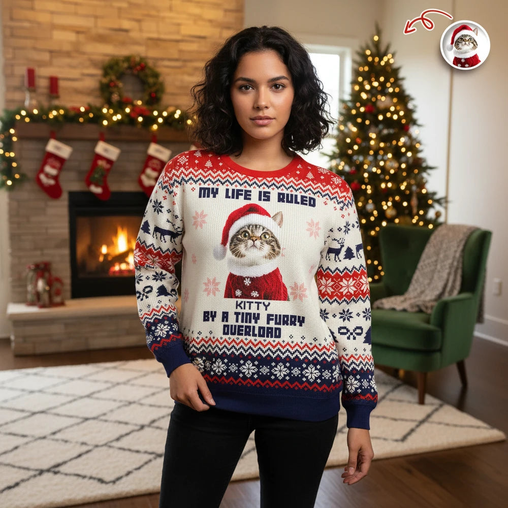 Custom Photo Upload My Life Is Ruled By A Tiny Furry Overlord Sweater main product