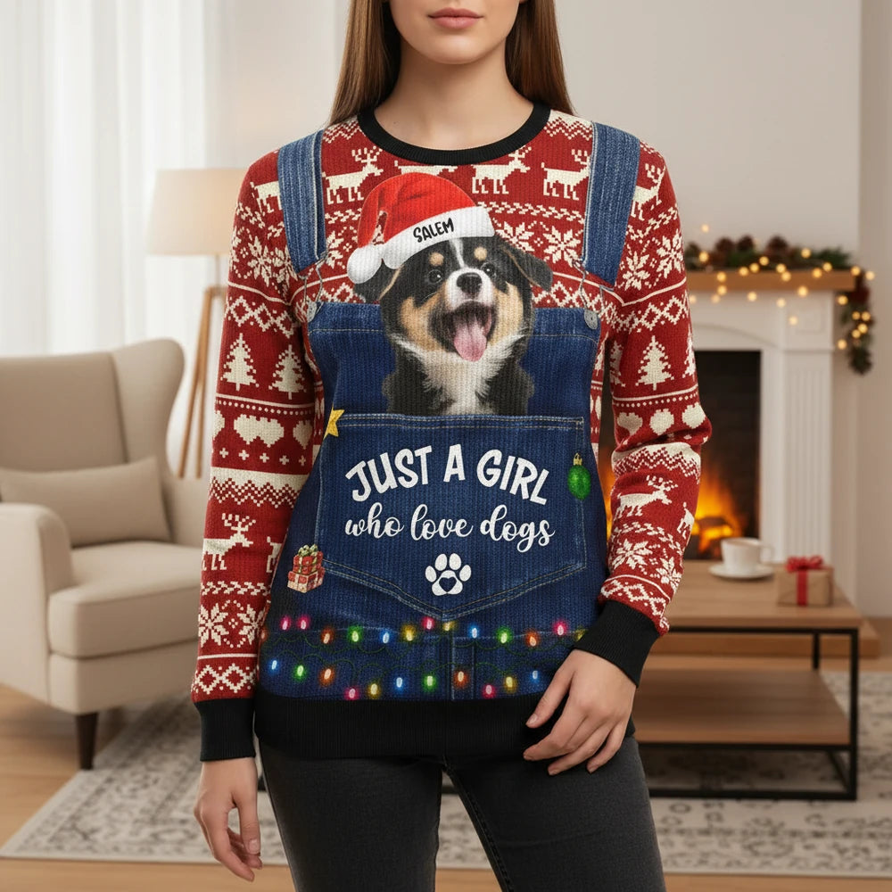 Custom Photo Upload Sweater Just A Girl Who Love Dogs Denim Pocket main product photo