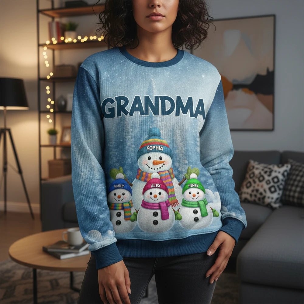 Custom Personalized Grandma Sweater with Snowman Family Design main product photo