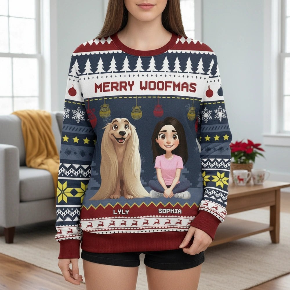 Custom Personalized Merry Woofmas Sweater with Dog & Girl main product photo