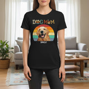 Custom Photo Upload T-Shirt with Dog Mom Retro Sunset Design main product photo