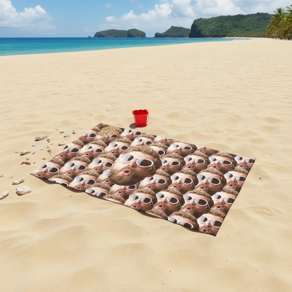 Custom Photo Upload Beach Towel with Repeated Face Print main product photo