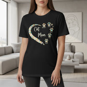 Custom Personalized Cat Mom T-Shirt with Floral Heart & Paw Prints main product photo