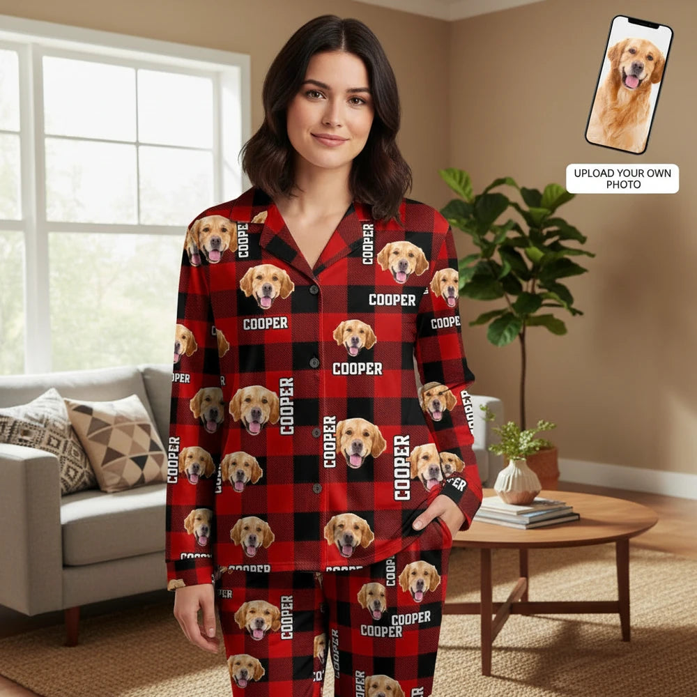 Custom Photo Upload Flannel Pajamas with Buffalo Plaid Pattern main product photo