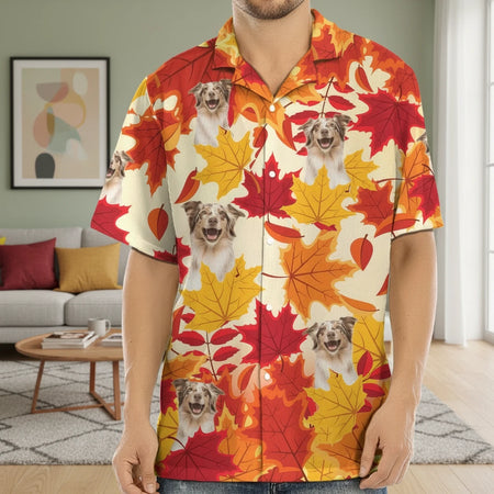 Custom Photo Upload Hawaiian Shirt with Autumn Leaves main product photo